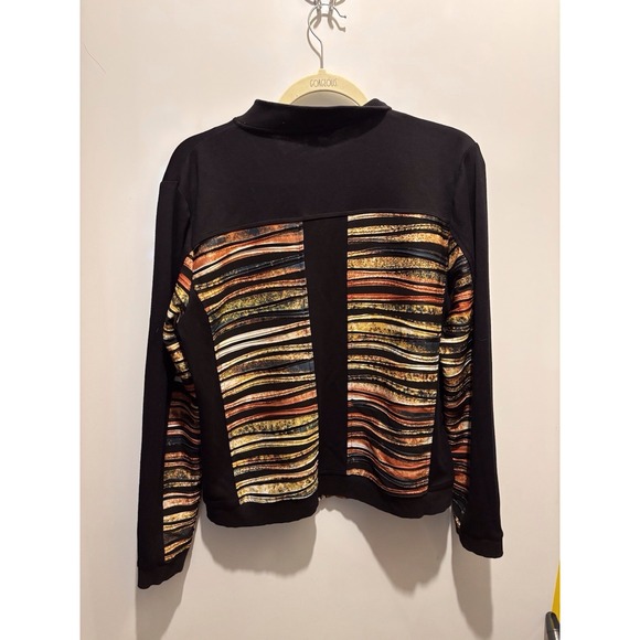 Erin London Ladies Size L Black Zip Up Jacket With Stripes Pit To Pit 19" L 22" - Picture 3 of 5